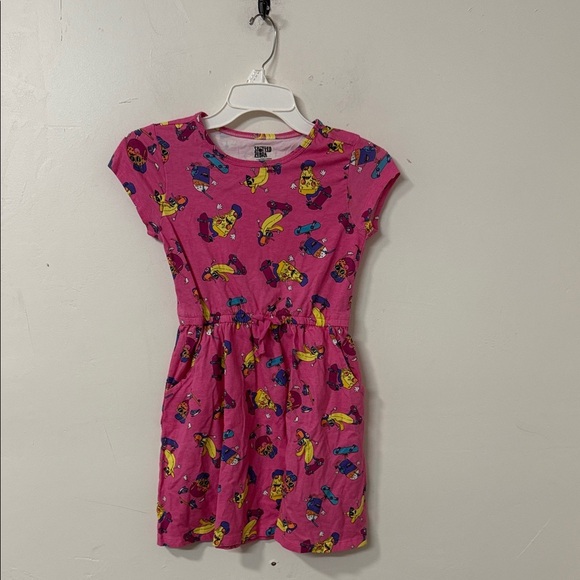 Vibrant Pink Kids Dress with Cartoon Print - Picture 1 of 2